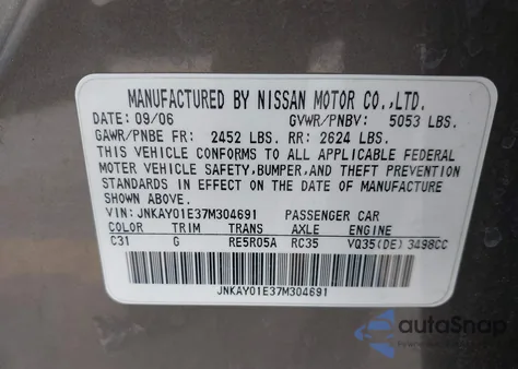 2007 Infiniti M35 from USA, damaged, VIN JNKAY01E37M304691